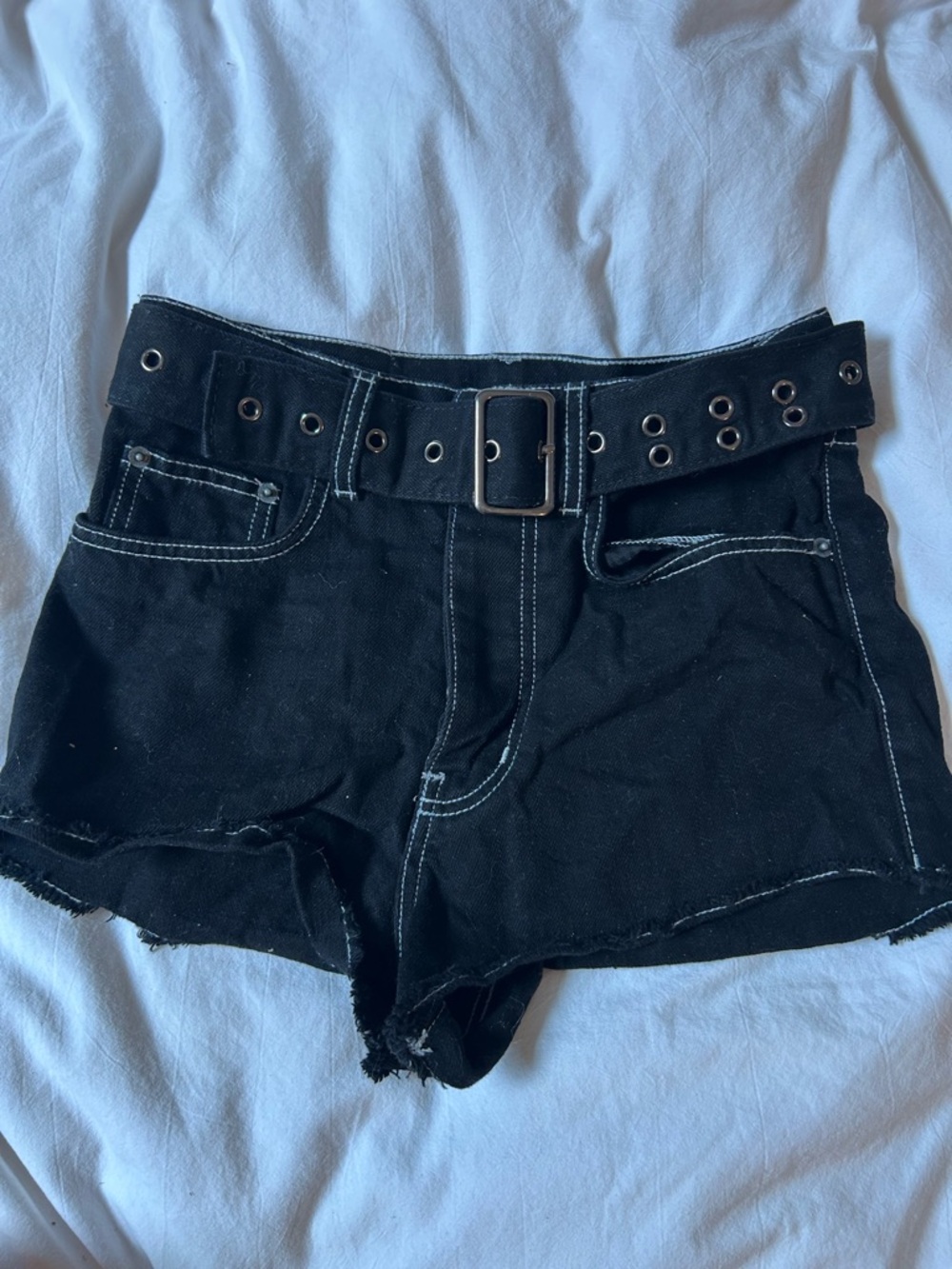 Carmar Black High-Rise Denim Shorts with Eyelet Belt